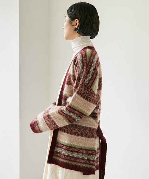 nitca（ニトカ）の「モヘヤダブルジャカード ガウンカーディガン（カーディガン/ボレロ・レディース・カーキ/ボルドー・FREE）」の3枚目の写真