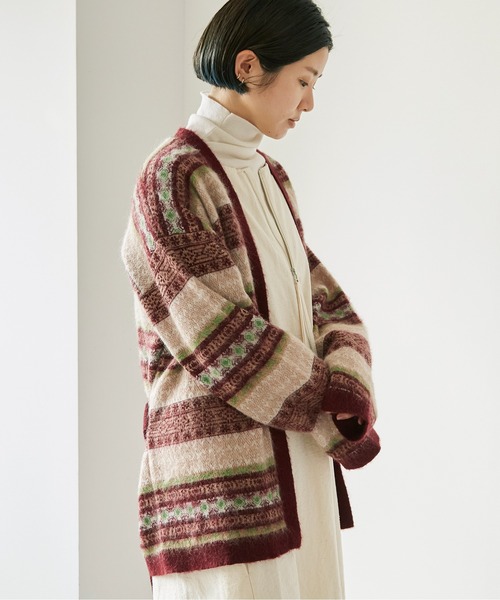 nitca（ニトカ）の「モヘヤダブルジャカード ガウンカーディガン（カーディガン/ボレロ・レディース・カーキ/ボルドー・FREE）」の7枚目の写真