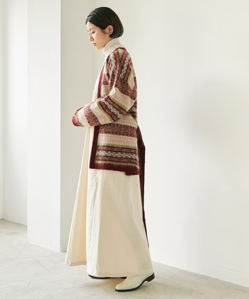 nitca（ニトカ）の「モヘヤダブルジャカード ガウンカーディガン（カーディガン/ボレロ・レディース・カーキ/ボルドー・FREE）」の4枚目の写真