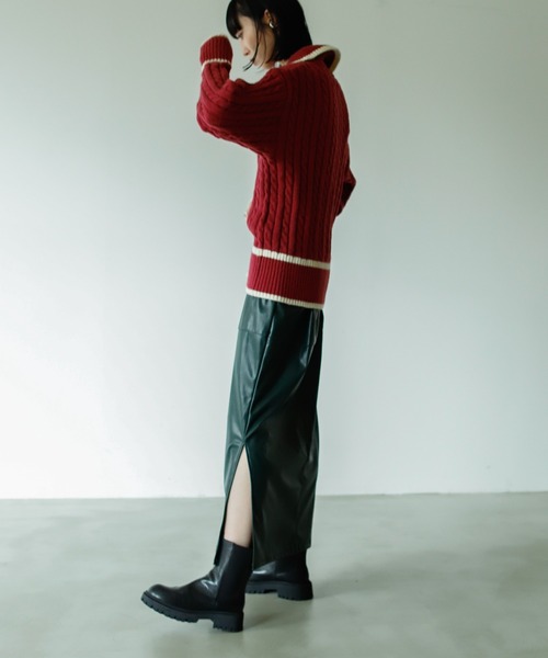 VACANCY（ヴァカンシー）の「ハーフジップ配色ニット（ニット/セーター・レディース・ボルドー/グリーン/ナチュラル・FREE）」の19枚目の写真