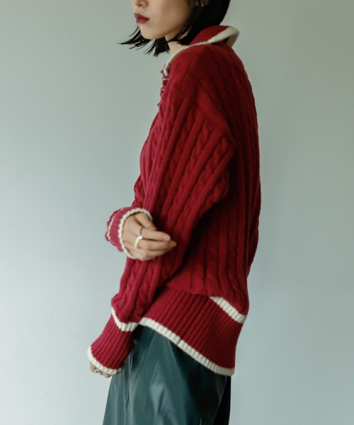 VACANCY（ヴァカンシー）の「ハーフジップ配色ニット（ニット/セーター・レディース・ボルドー/グリーン/ナチュラル・FREE）」の14枚目の写真