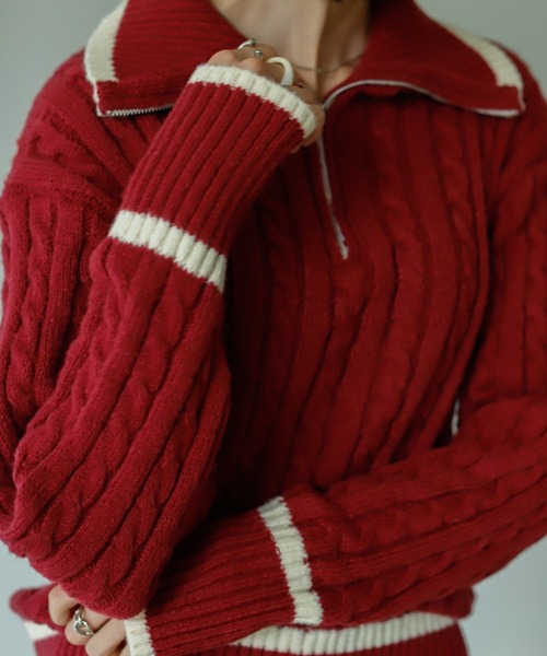 VACANCY（ヴァカンシー）の「ハーフジップ配色ニット（ニット/セーター・レディース・ボルドー/グリーン/ナチュラル・FREE）」の11枚目の写真