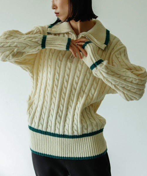 VACANCY（ヴァカンシー）の「ハーフジップ配色ニット（ニット/セーター・レディース・ボルドー/グリーン/ナチュラル・FREE）」の8枚目の写真