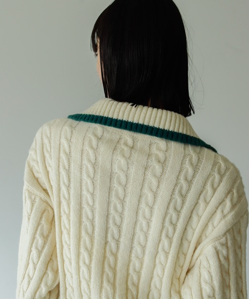 VACANCY（ヴァカンシー）の「ハーフジップ配色ニット（ニット/セーター・レディース・ボルドー/グリーン/ナチュラル・FREE）」の12枚目の写真