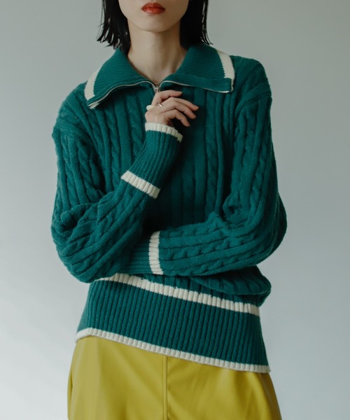 VACANCY（ヴァカンシー）の「ハーフジップ配色ニット（ニット/セーター・レディース・ボルドー/グリーン/ナチュラル・FREE）」の9枚目の写真