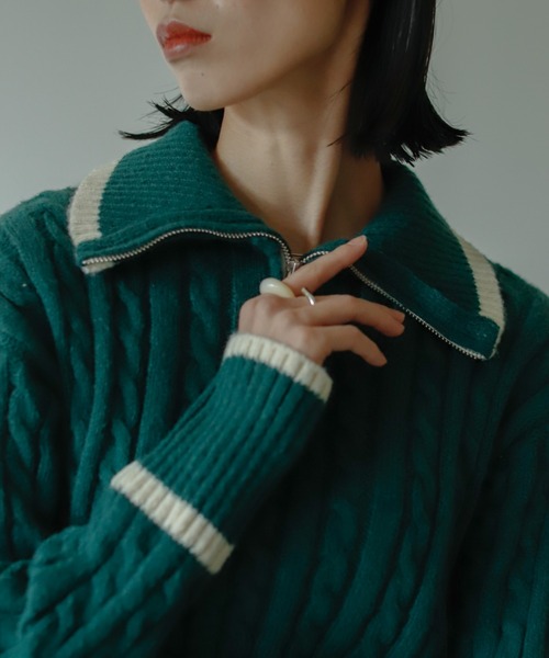 VACANCY（ヴァカンシー）の「ハーフジップ配色ニット（ニット/セーター・レディース・ボルドー/グリーン/ナチュラル・FREE）」の21枚目の写真
