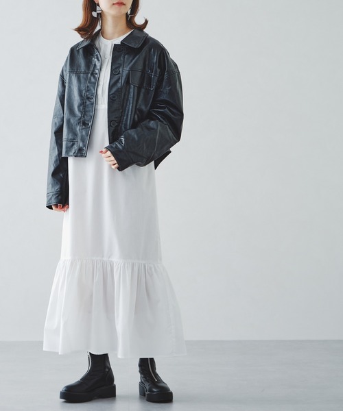 acro（アクロ）の「ドレスシャツロングワンピース/AC1159（シャツワンピース・レディース・ホワイト/ブラック/ベージュ・ﾌﾘ-）」の6枚目の写真