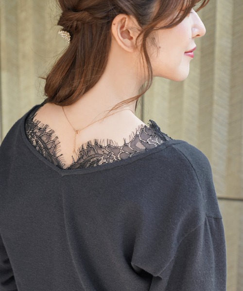 FEERICHELU（フェリーシェル）の「ニット レース襟 前後2WAY FEERICHELU（ニット/セーター・レディース・グレイッシュベージュ/ブルーグレー/パープル系その他/ベージュ系その他/チャコール・M/S）」の3枚目の写真