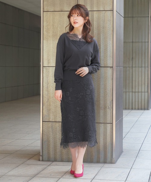 FEERICHELU（フェリーシェル）の「ニット レース襟 前後2WAY FEERICHELU（ニット/セーター・レディース・グレイッシュベージュ/ブルーグレー/パープル系その他/ベージュ系その他/チャコール・M/S）」の6枚目の写真