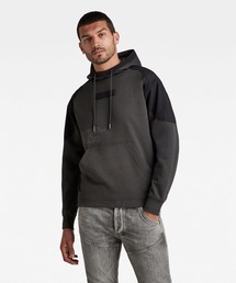 WOVEN MIX GRAPHIC LOOSE HOODED SWEATER/ロゴパーカー