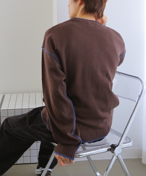 TUTTU（トゥトゥ）の「ルーズシルエットロゴ ニット プルオーバー（ニット/セーター・メンズ・ダークグリーン/ブラウン/オフホワイト/オレンジ/ダークブルー・M/L）」の9枚目の写真