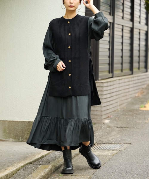 BONbazaar（ボンバザール）の「《2点セット、マルチスタイリング》ニットベスト＆ワンピース（ワンピース・レディース・アイボリー/ブラック/ベージュ・FREE）」の3枚目の写真