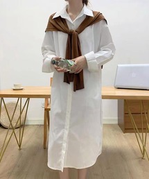 ニットカーデ&ロングシャツセットアップ
