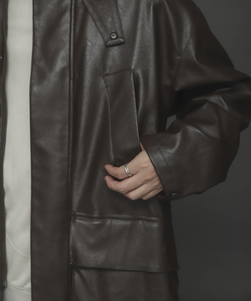 SENSE OF PLACE by URBAN RESEARCH(センスオブプレイスバイアーバンリサーチ)の「フェイクレザーハンティングジャケット(カバーオール・メンズ・ブラック/ブラウン・MEDIUM/LARGE)」の14枚目の写真