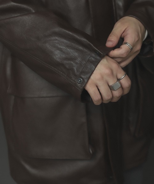 SENSE OF PLACE by URBAN RESEARCH(センスオブプレイスバイアーバンリサーチ)の「フェイクレザーハンティングジャケット(カバーオール・メンズ・ブラック/ブラウン・MEDIUM/LARGE)」の10枚目の写真