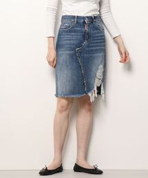 SKIRT /FRINGED MIDI SKIRT /DESTROYED WASH /0221