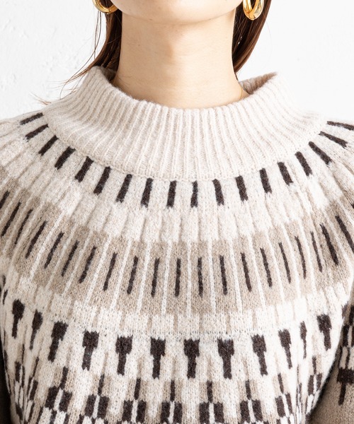 prose verse（プロズヴェール）の「ハイネックノルディック柄ニット（ニット/セーター・レディース・アイボリー/モカ・MEDIUM）」の5枚目の写真