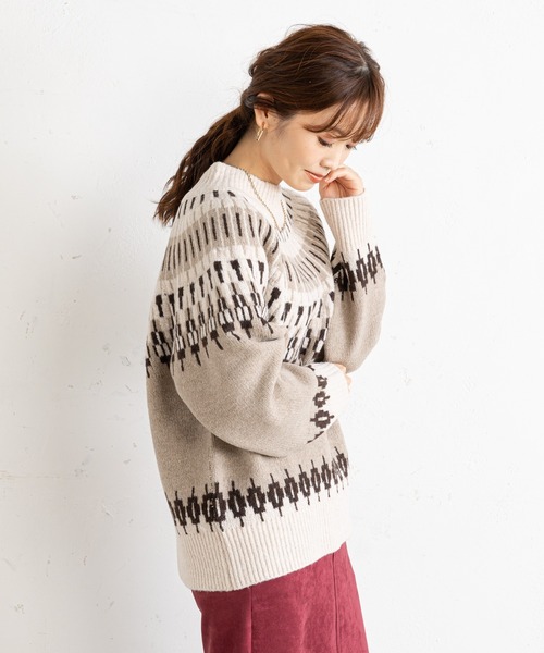 prose verse（プロズヴェール）の「ハイネックノルディック柄ニット（ニット/セーター・レディース・アイボリー/モカ・MEDIUM）」の9枚目の写真