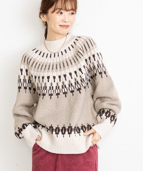 prose verse（プロズヴェール）の「ハイネックノルディック柄ニット（ニット/セーター・レディース・アイボリー/モカ・MEDIUM）」の13枚目の写真