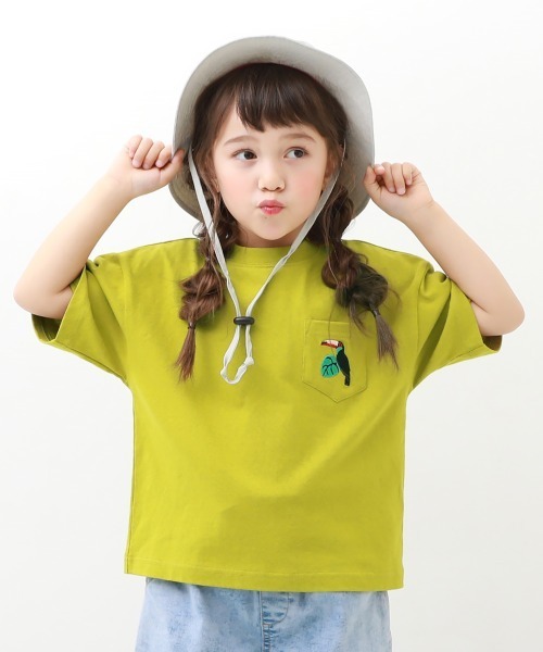 devirock（デビロック）の「BIGシルエットロゴ刺繍Tシャツ（Tシャツ/カットソー・キッズ・ネイビー/イエロー系その他/ダークオリーブ/ブルー系その他/ブラック/ベージュ/オフホワイト/グレー系その他/モカ/ライトカーキ/ライトブラウン/ブラック系その他/ホワイト/グリーン系その他・150cm/120cm/140cm/130cm/100cm/160cm/110cm）」の14枚目の写真