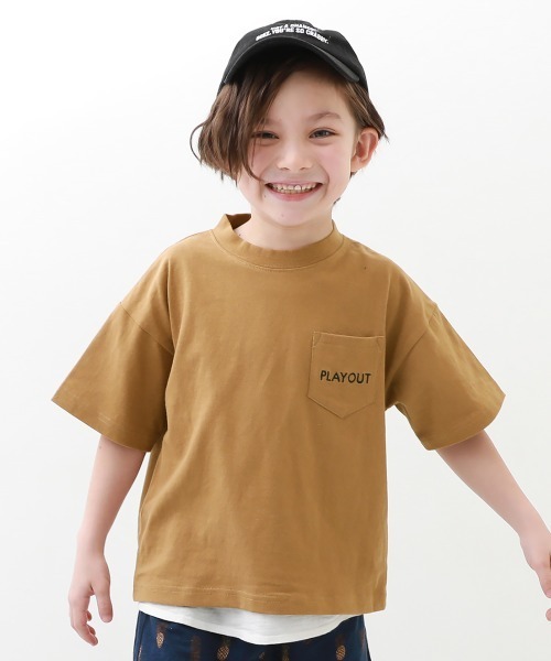 devirock（デビロック）の「BIGシルエットロゴ刺繍Tシャツ（Tシャツ/カットソー・キッズ・ネイビー/イエロー系その他/ダークオリーブ/ブルー系その他/ブラック/ベージュ/オフホワイト/グレー系その他/モカ/ライトカーキ/ライトブラウン/ブラック系その他/ホワイト/グリーン系その他・150cm/120cm/140cm/130cm/100cm/160cm/110cm）」の6枚目の写真