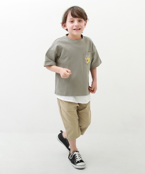 devirock（デビロック）の「BIGシルエットロゴ刺繍Tシャツ（Tシャツ/カットソー・キッズ・ネイビー/イエロー系その他/ダークオリーブ/ブルー系その他/ブラック/ベージュ/オフホワイト/グレー系その他/モカ/ライトカーキ/ライトブラウン/ブラック系その他/ホワイト/グリーン系その他・150cm/120cm/140cm/130cm/100cm/160cm/110cm）」の19枚目の写真