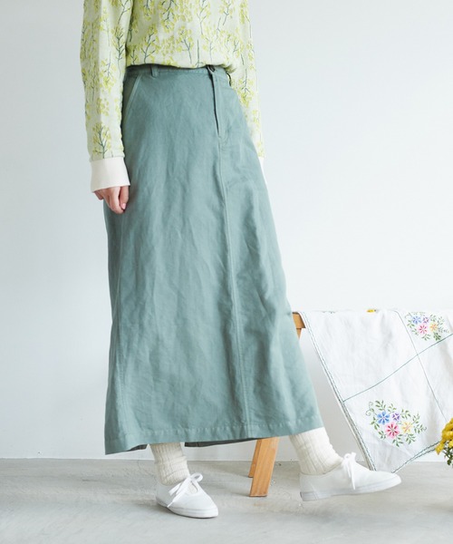 chambre de charme（シャンブルドゥシャーム）の「●cdc リネン/コットン  ツイル　ロングタイトスカート（スカート・レディース・ブラック/グリーン/キナリ・FREE）」の3枚目の写真