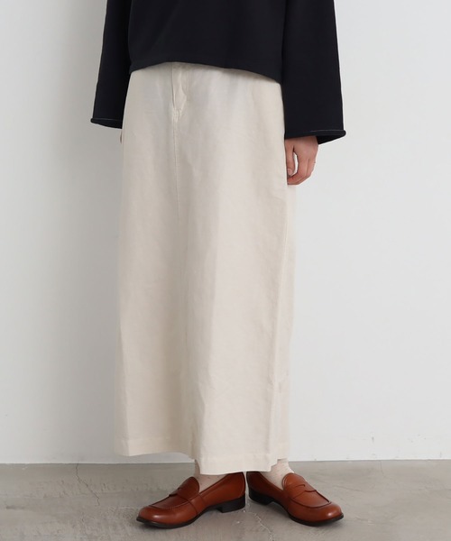 chambre de charme（シャンブルドゥシャーム）の「●cdc リネン/コットン  ツイル　ロングタイトスカート（スカート・レディース・ブラック/グリーン/キナリ・FREE）」の2枚目の写真