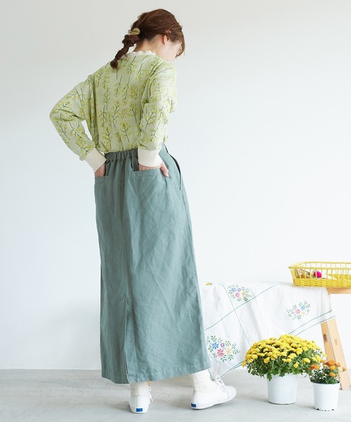 chambre de charme（シャンブルドゥシャーム）の「●cdc リネン/コットン  ツイル　ロングタイトスカート（スカート・レディース・ブラック/グリーン/キナリ・FREE）」の13枚目の写真