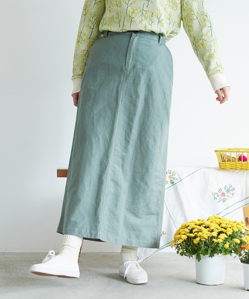 chambre de charme（シャンブルドゥシャーム）の「●cdc リネン/コットン  ツイル　ロングタイトスカート（スカート・レディース・ブラック/グリーン/キナリ・FREE）」の5枚目の写真