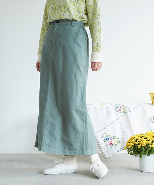 chambre de charme（シャンブルドゥシャーム）の「●cdc リネン/コットン  ツイル　ロングタイトスカート（スカート・レディース・ブラック/グリーン/キナリ・FREE）」の8枚目の写真