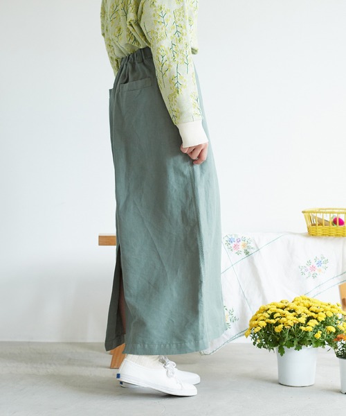 chambre de charme（シャンブルドゥシャーム）の「●cdc リネン/コットン  ツイル　ロングタイトスカート（スカート・レディース・ブラック/グリーン/キナリ・FREE）」の10枚目の写真