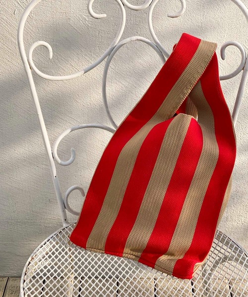 ottilie(オティーリエ)の「ストライプニットBAG(ハンドバッグ・レディース・ブラック/レッド・FREE)」の10枚目の写真