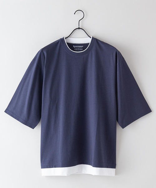 Blue Standard （ブルースタンダード）の「【BLUE STANDARD/ブルースタンダード】汗染みの目立ちにくいTシャツ ZEROSTAIN フェイクレイヤード　ビッグシルエットＴシャツ（Tシャツ/カットソー・メンズ・ホワイト/チャコールグレー/ブラック/ベージュ/ネイビー/オリーブ/ブルー・MEDIUM/LARGE/X-LARGE）」の6枚目の写真