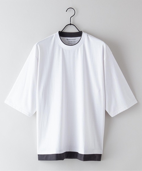 Blue Standard （ブルースタンダード）の「【BLUE STANDARD/ブルースタンダード】汗染みの目立ちにくいTシャツ ZEROSTAIN フェイクレイヤード　ビッグシルエットＴシャツ（Tシャツ/カットソー・メンズ・ホワイト/チャコールグレー/ブラック/ベージュ/ネイビー/オリーブ/ブルー・MEDIUM/LARGE/X-LARGE）」の2枚目の写真