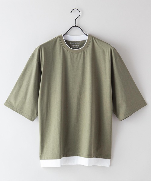 Blue Standard （ブルースタンダード）の「【BLUE STANDARD/ブルースタンダード】汗染みの目立ちにくいTシャツ ZEROSTAIN フェイクレイヤード　ビッグシルエットＴシャツ（Tシャツ/カットソー・メンズ・ホワイト/チャコールグレー/ブラック/ベージュ/ネイビー/オリーブ/ブルー・MEDIUM/LARGE/X-LARGE）」の5枚目の写真