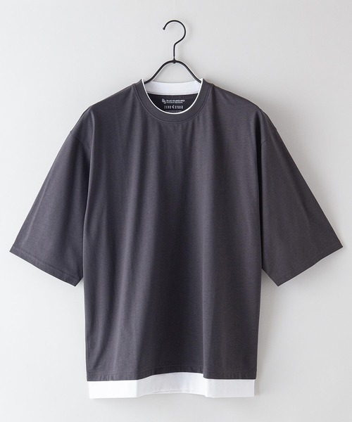 Blue Standard （ブルースタンダード）の「【BLUE STANDARD/ブルースタンダード】汗染みの目立ちにくいTシャツ ZEROSTAIN フェイクレイヤード　ビッグシルエットＴシャツ（Tシャツ/カットソー・メンズ・ホワイト/チャコールグレー/ブラック/ベージュ/ネイビー/オリーブ/ブルー・MEDIUM/LARGE/X-LARGE）」の4枚目の写真