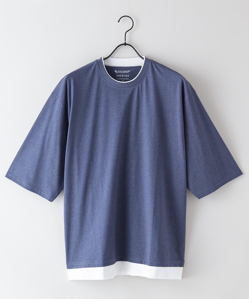 Blue Standard （ブルースタンダード）の「【BLUE STANDARD/ブルースタンダード】汗染みの目立ちにくいTシャツ ZEROSTAIN フェイクレイヤード　ビッグシルエットＴシャツ（Tシャツ/カットソー・メンズ・ホワイト/チャコールグレー/ブラック/ベージュ/ネイビー/オリーブ/ブルー・MEDIUM/LARGE/X-LARGE）」の7枚目の写真