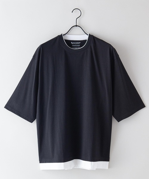 Blue Standard （ブルースタンダード）の「【BLUE STANDARD/ブルースタンダード】汗染みの目立ちにくいTシャツ ZEROSTAIN フェイクレイヤード　ビッグシルエットＴシャツ（Tシャツ/カットソー・メンズ・ホワイト/チャコールグレー/ブラック/ベージュ/ネイビー/オリーブ/ブルー・MEDIUM/LARGE/X-LARGE）」の3枚目の写真