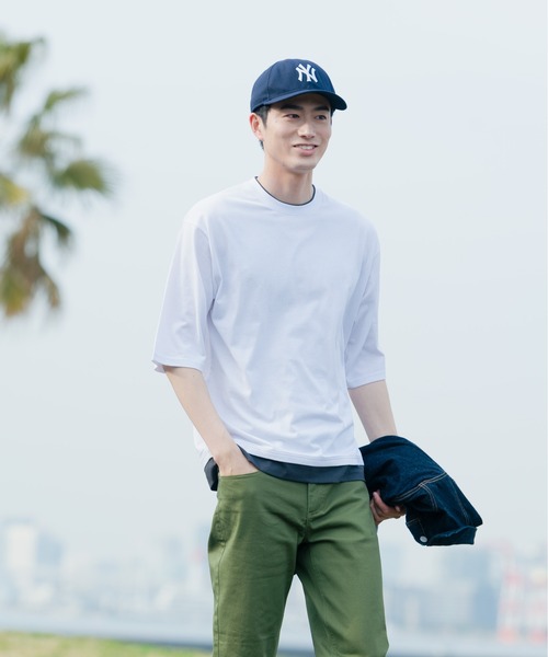 Blue Standard （ブルースタンダード）の「【BLUE STANDARD/ブルースタンダード】汗染みの目立ちにくいTシャツ ZEROSTAIN フェイクレイヤード　ビッグシルエットＴシャツ（Tシャツ/カットソー・メンズ・ホワイト/チャコールグレー/ブラック/ベージュ/ネイビー/オリーブ/ブルー・MEDIUM/LARGE/X-LARGE）」の21枚目の写真