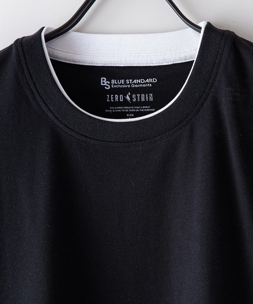 Blue Standard （ブルースタンダード）の「【BLUE STANDARD/ブルースタンダード】汗染みの目立ちにくいTシャツ ZEROSTAIN フェイクレイヤード　ビッグシルエットＴシャツ（Tシャツ/カットソー・メンズ・ホワイト/チャコールグレー/ブラック/ベージュ/ネイビー/オリーブ/ブルー・MEDIUM/LARGE/X-LARGE）」の9枚目の写真