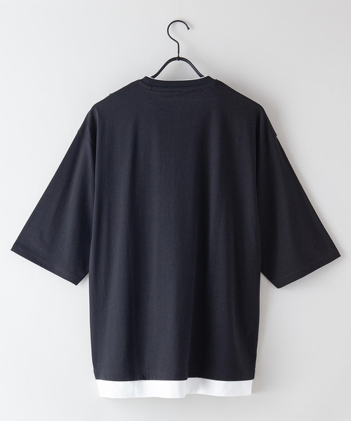 Blue Standard （ブルースタンダード）の「【BLUE STANDARD/ブルースタンダード】汗染みの目立ちにくいTシャツ ZEROSTAIN フェイクレイヤード　ビッグシルエットＴシャツ（Tシャツ/カットソー・メンズ・ホワイト/チャコールグレー/ブラック/ベージュ/ネイビー/オリーブ/ブルー・MEDIUM/LARGE/X-LARGE）」の8枚目の写真