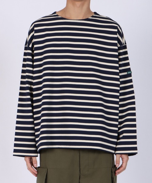 FIDELITY（フィデリティ）の「BORDER L/S WIDE / ボーダーシャツ・ワイドシルエット（Tシャツ/カットソー・メンズ・オフホワイト/ネイビー/ロイヤルブルー/グリーン/オレンジ/ベージュ・LARGE/MEDIUM/SMALL）」の7枚目の写真