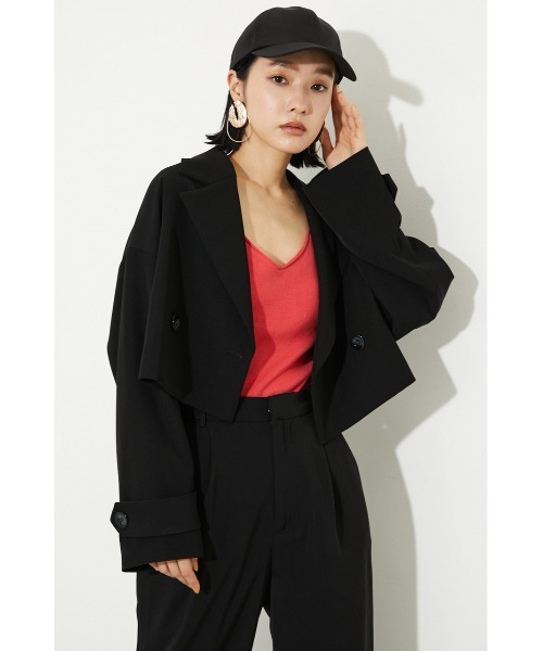 rienda（リエンダ）の「クロップドWテーラードジャケット（テーラードジャケット・レディース・ブラック/ライトグリーン/パープル/ベージュ・FREE）」の2枚目の写真