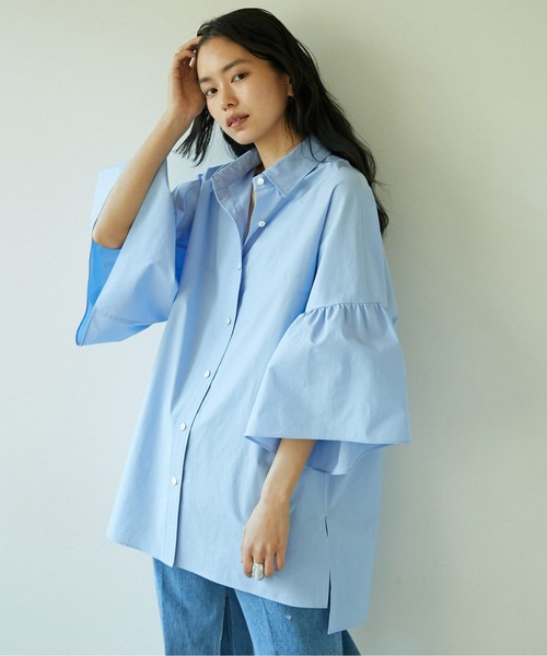 GALLARDAGALANTE（ガリャルダガランテ）の「ラッフルスリーブシャツ（シャツ/ブラウス・レディース・ブラック/サックスブルー/カーキ・FREE）」の3枚目の写真