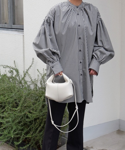 Marient（マリエント）の「ギャザーギンガムBL（シャツ/ブラウス・レディース・チェック・FREE）」の2枚目の写真