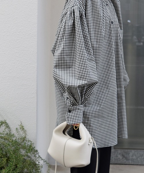 Marient（マリエント）の「ギャザーギンガムBL（シャツ/ブラウス・レディース・チェック・FREE）」の5枚目の写真