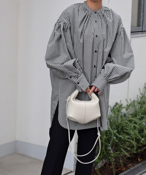 Marient（マリエント）の「ギャザーギンガムBL（シャツ/ブラウス・レディース・チェック・FREE）」の7枚目の写真