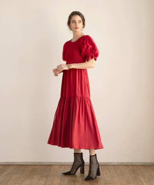 MIELI INVARIANT（ミエリインヴァリアント）の「Ravenna Shirring Dress（ワンピース・レディース・ブラック/レッド・FREE）」の2枚目の写真