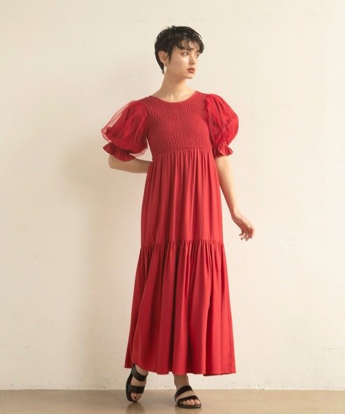 MIELI INVARIANT（ミエリインヴァリアント）の「Ravenna Shirring Dress（ワンピース・レディース・ブラック/レッド・FREE）」の9枚目の写真